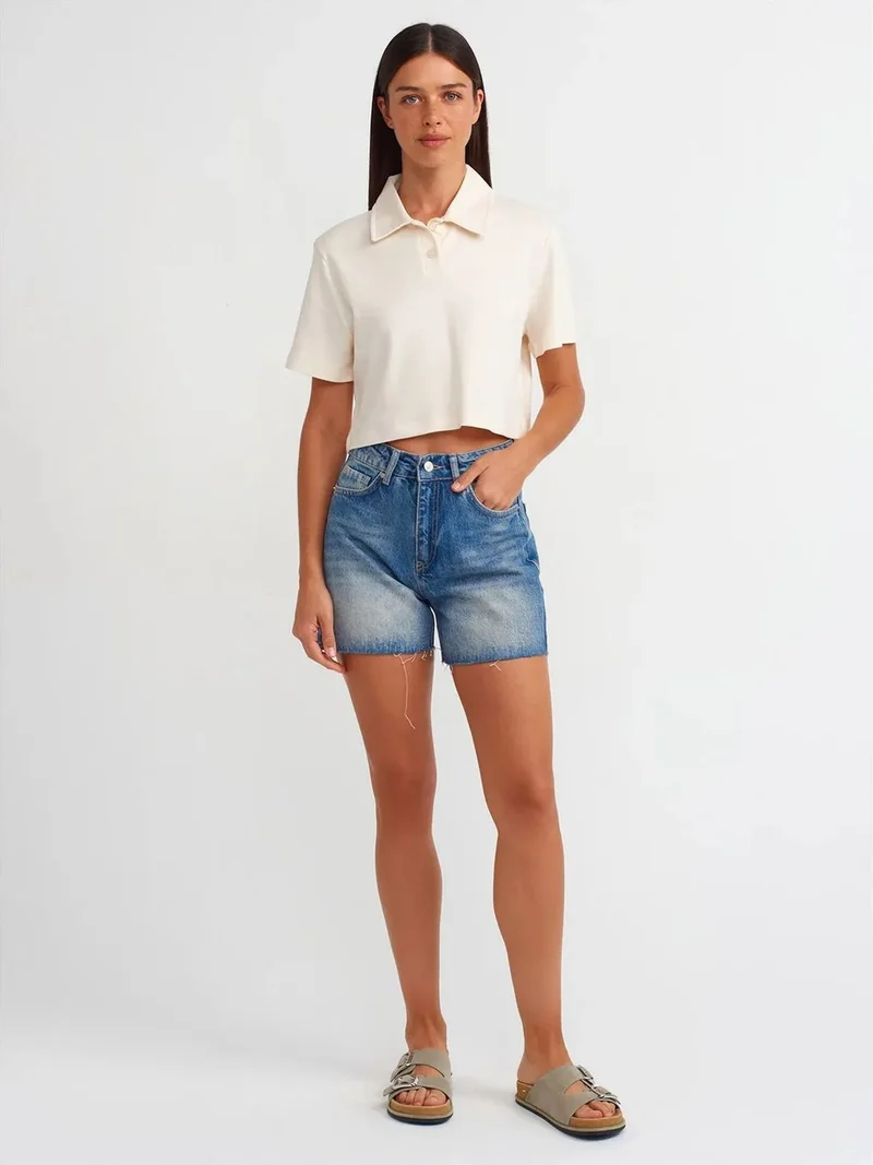 Dilvin DILVIN High-Waist Denim Shorts With Button Closure