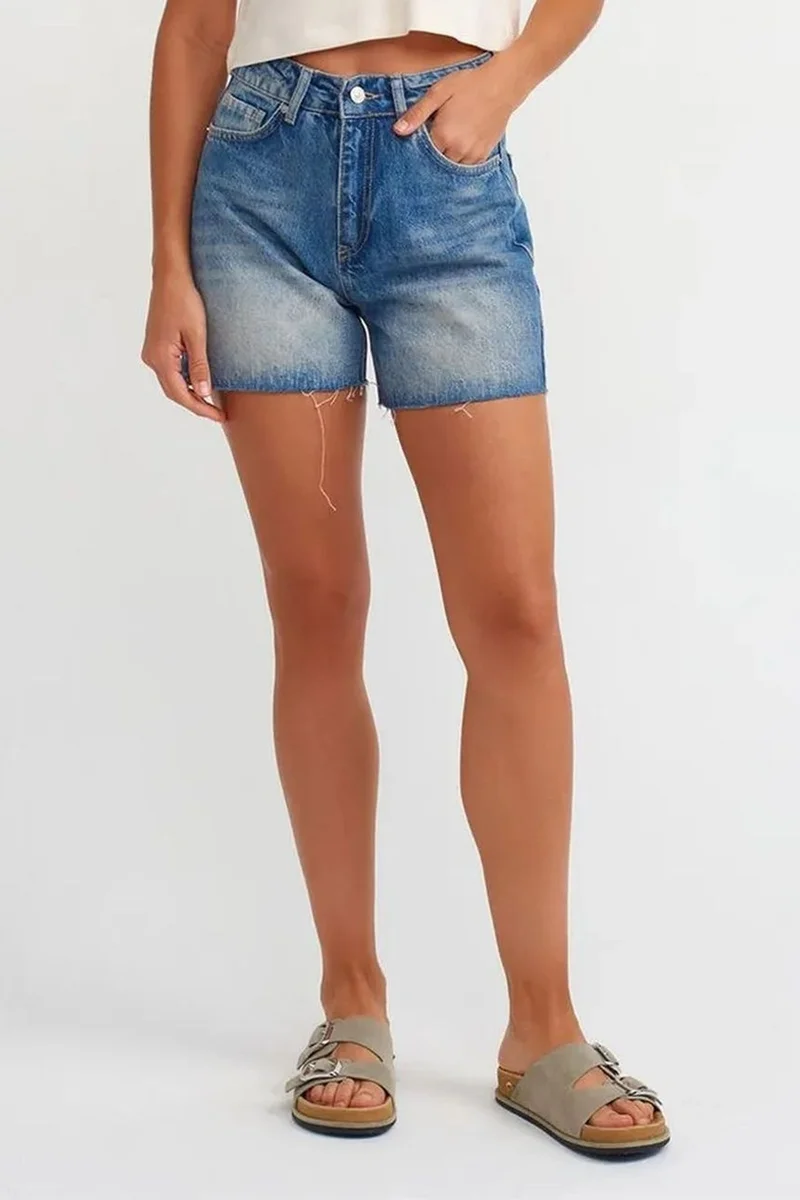 DILVIN High-Waist Denim Shorts With Button Closure