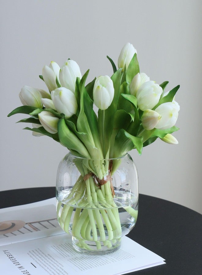 grtefhu 20 Pcs Artificial White Tulips,Real Touch Faux Tulip Flowers Bulk for Wedding Centerpieces,Vase Arrangements,Home Table Decor - Image 1