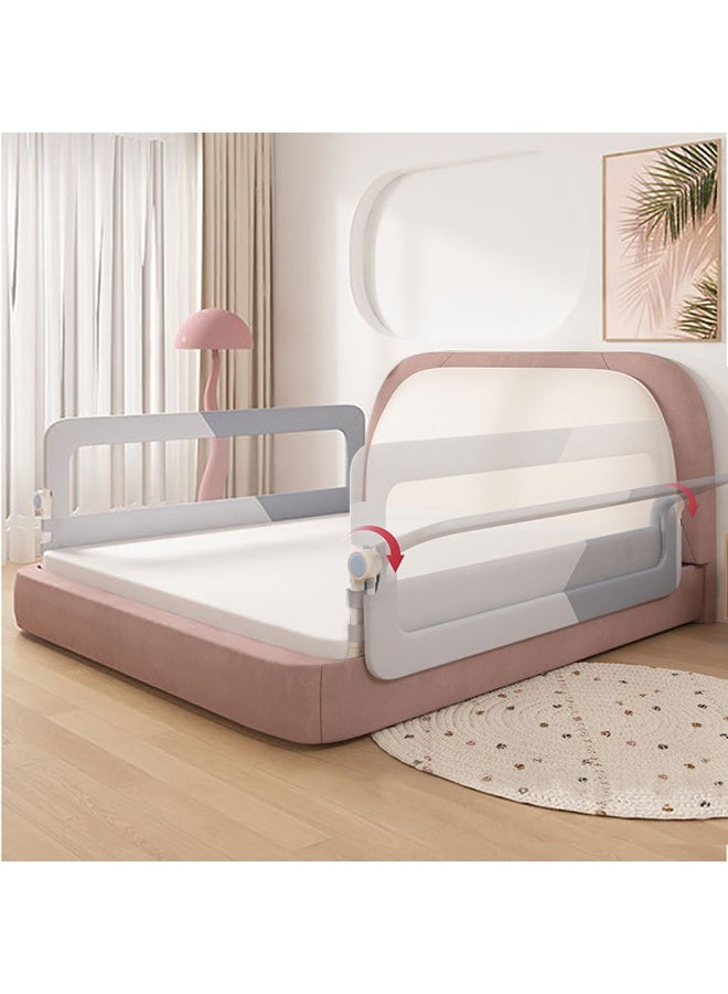 Foldable Toddler Bed Rail, Safety Baby Bed Rail Guard, 1pc Single Side Bed Fence Protector Rail, Height Adjustable Kids Bed Guard Rail for Twin Queen King Size Bed (Grey and White, 1.8m)  - Image 1