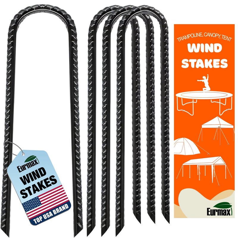 Eurmax Usa U-Shaped-Rebar-Stakes-12-Inch, Ground Stakes Heavy Duty Trampoline Stakes Rebar Galvanized For Camping Tent Trampoline Accessories Dog Fence,Pack Of 4(Black) - Image 1