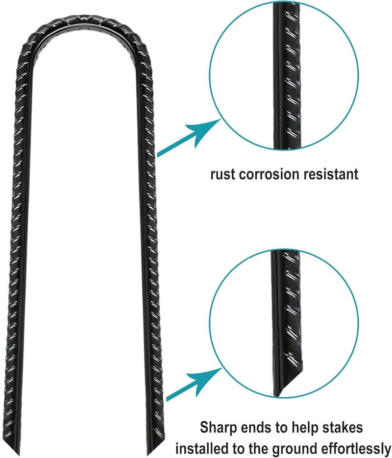 Eurmax Usa U-Shaped-Rebar-Stakes-12-Inch, Ground Stakes Heavy Duty Trampoline Stakes Rebar Galvanized For Camping Tent Trampoline Accessories Dog Fence,Pack Of 4(Black) - Image 3