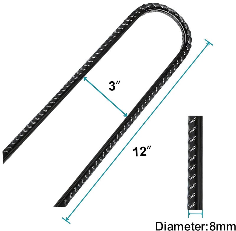 Eurmax Usa U-Shaped-Rebar-Stakes-12-Inch, Ground Stakes Heavy Duty Trampoline Stakes Rebar Galvanized For Camping Tent Trampoline Accessories Dog Fence,Pack Of 4(Black) - Image 2