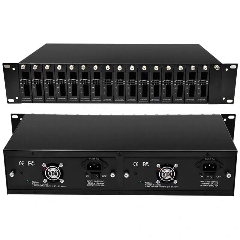 Hanutech 2U 14 Slots 19 inch Rack Mount Chassis, Double Power Supply Fiber Optical Media Converter Chassis, Media Converter Rack Mount - Image 1