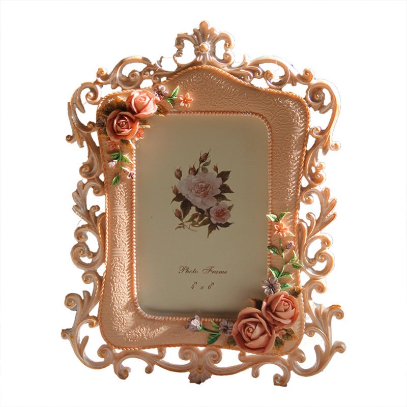 Xeerrfan Retro Frame,Vintage Resin Picture Frame,Decorative Hanging Pictures,Unique Picture Frames Rose Relief for Tabletop Wall Hanging (Style A) - Image 1