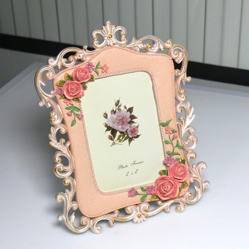 Xeerrfan Retro Frame,Vintage Resin Picture Frame,Decorative Hanging Pictures,Unique Picture Frames Rose Relief for Tabletop Wall Hanging (Style A) - Image 2