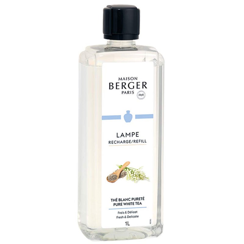 ميزون برجر Maison Berger - شاي أبيض نقي - Lampe Berger Spragrance إعادة ملء للاضطراب زيت العطر المنزلي - معطر الهواء - 33.8 أوقية السوائل - 1 لتر - Image 1