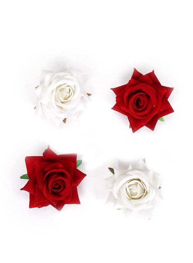 NEOBABY Fake Rose Hair Bun Clip | Juda Flower, Bridal Accessories, Wedding Hair Accessories | Artificial Rose Flower Clip for Girls & Women (Red & White 4 Pcs) - Image 3