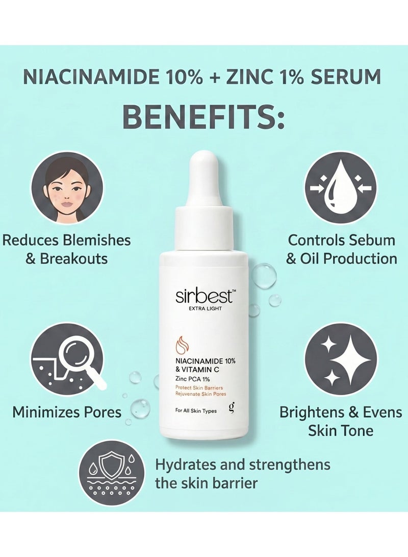 Sirbest Niacinamide Serum B3 10% + Vitamin C & Zinc PCA  30 ml - Image 3