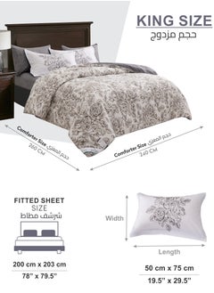 Donetella Printed Comforter Set 6-Pcs King Size All Season Decorated Reversible Double Bed Comforter Set Fits (200 X 200 Cm)With Super-Soft Down Alterntaive Filing,PLatinum  - Image 3