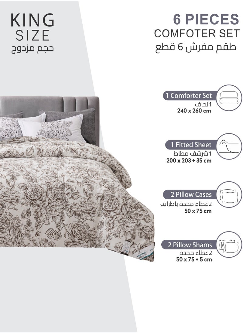 Donetella Printed Comforter Set 6-Pcs King Size All Season Decorated Reversible Double Bed Comforter Set Fits (200 X 200 Cm)With Super-Soft Down Alterntaive Filing,PLatinum  - Image 4