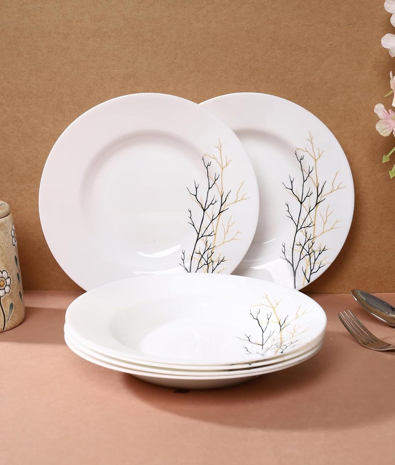 Crocera Golden Fall Deep Plate Set of 6 pcs GoldSnow White 9 inch PastaSoupRiceGravy Plate Opalglass - Image 1