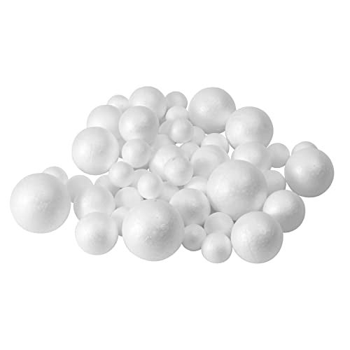 FFchuanhe 50 Pack Craft Foam Balls, 5 Sizes(1-2.4 Inches), White Polystyrene Smooth Round Balls, Foam Balls for Arts and Crafts, Christmas, DIY Craft for Home, Supplies School Craft Project and Holiday Party - Image 2