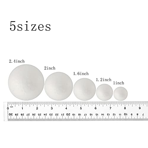 FFchuanhe 50 Pack Craft Foam Balls, 5 Sizes(1-2.4 Inches), White Polystyrene Smooth Round Balls, Foam Balls for Arts and Crafts, Christmas, DIY Craft for Home, Supplies School Craft Project and Holiday Party - Image 3