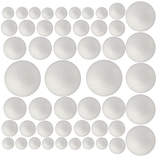 FFchuanhe 50 Pack Craft Foam Balls, 5 Sizes(1-2.4 Inches), White Polystyrene Smooth Round Balls, Foam Balls for Arts and Crafts, Christmas, DIY Craft for Home, Supplies School Craft Project and Holiday Party - Image 1