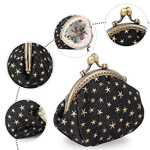 Oyachic Five Pointed Star Coin Purse,Denim Change Pouch,Wallets Buckle with Kisslock Clasp,Coin Holder,Clutch Handbags for Women Ladies,Black - Image 2