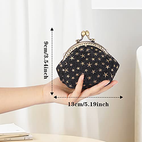 Oyachic Five Pointed Star Coin Purse,Denim Change Pouch,Wallets Buckle with Kisslock Clasp,Coin Holder,Clutch Handbags for Women Ladies,Black - Image 4