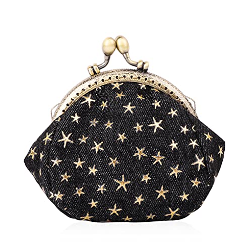Oyachic Five Pointed Star Coin Purse,Denim Change Pouch,Wallets Buckle with Kisslock Clasp,Coin Holder,Clutch Handbags for Women Ladies,Black - Image 1