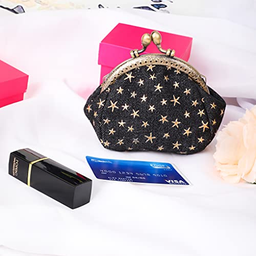 Oyachic Five Pointed Star Coin Purse,Denim Change Pouch,Wallets Buckle with Kisslock Clasp,Coin Holder,Clutch Handbags for Women Ladies,Black - Image 3