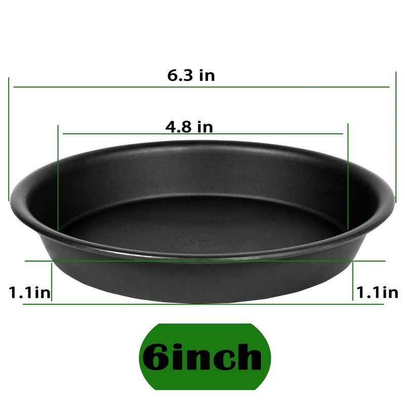 Bleuhome 6 Pack 6 inch Plant Saucer Tray, 4 6 8 10 12 15 17 19 inch Plant Saucers, Heavy Duty Plastic Plant Saucers for Indoors, Bird Bath Bowls, Flower Plant Water Trays for pots Planter (6", Black) - Image 2