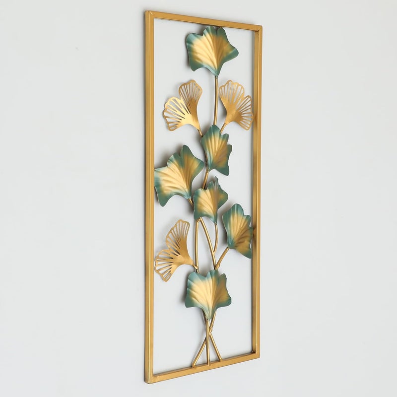 vedas Multicolor Metal Rectangular Anuja Ginko Leaf Wall Frame Wall Decor Mounted Hanging Sculpture Wall Art for Living Room Bedroom Dining Room Hallway Hotel Office Entryway Home Decor Size 10 X 22 Inches - Image 2