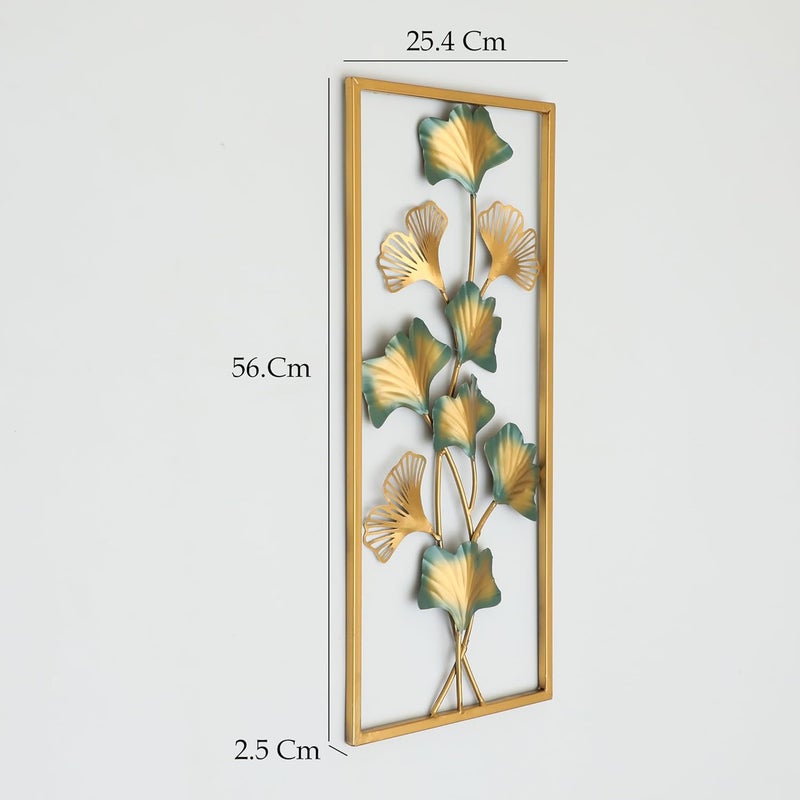 vedas Multicolor Metal Rectangular Anuja Ginko Leaf Wall Frame Wall Decor Mounted Hanging Sculpture Wall Art for Living Room Bedroom Dining Room Hallway Hotel Office Entryway Home Decor Size 10 X 22 Inches - Image 3
