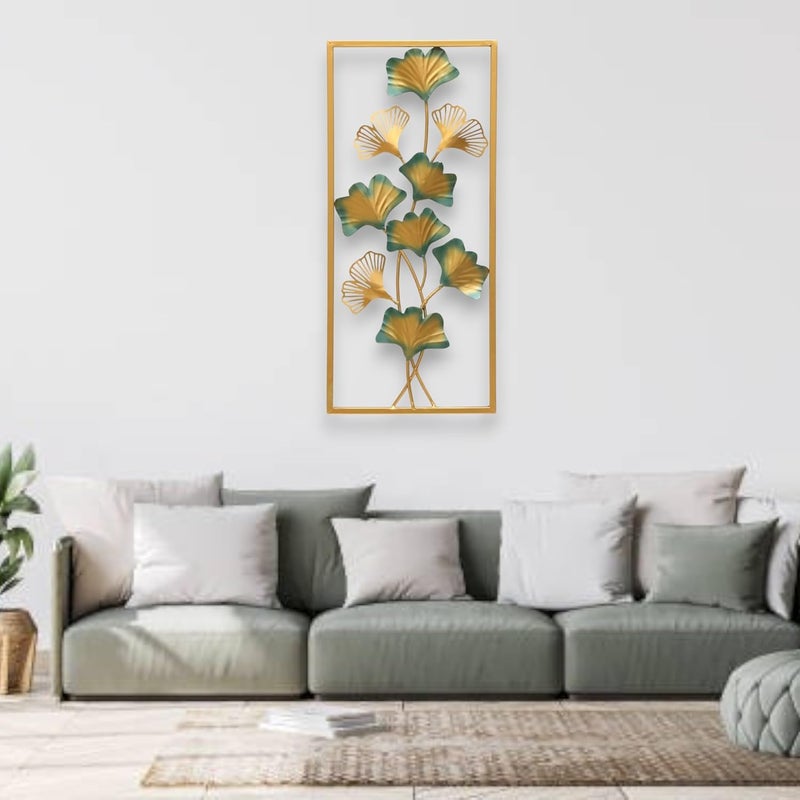 vedas Multicolor Metal Rectangular Anuja Ginko Leaf Wall Frame Wall Decor Mounted Hanging Sculpture Wall Art for Living Room Bedroom Dining Room Hallway Hotel Office Entryway Home Decor Size 10 X 22 Inches - Image 5