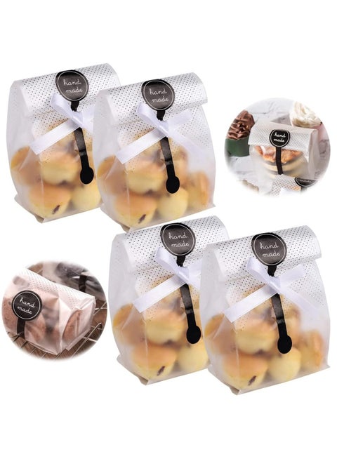 100pcs Clear Cellophane Bags with 100pcs Handmade Stickers – Treat Bags for Cookies, Candy, Snacks & Bakery Gift Wrapping