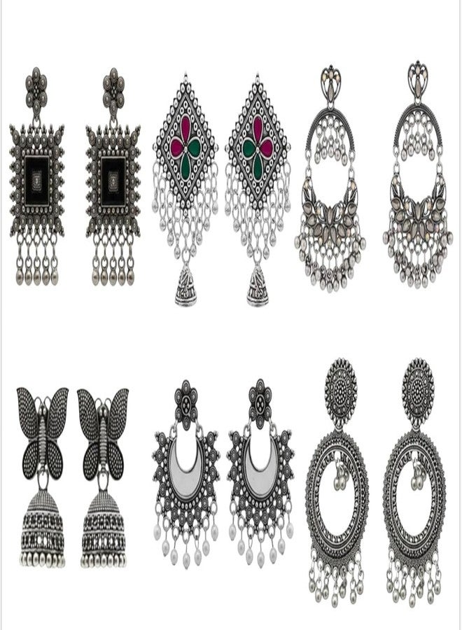 TUSAN Premium Jhumka Earrings for Women Combo of 6 | Lightweight Oxidised Ethnic Indian Earrings Set | Festive Jewellery Gift for Girls & Women Combo 23 - Image 1