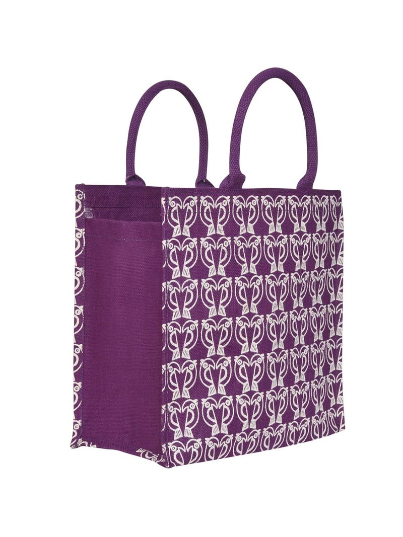 Jute Cottage حقيبة متعددة الاستخدامات بطباعة ببغاء صديقة للبيئة من جوت كوتاج 14 بوصة × 14 بوصة × 8 بوصة باللون الماجنتا - Image 1