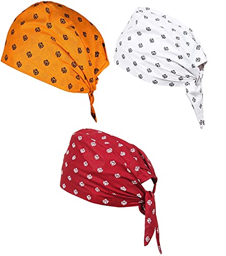 BISMAADH 3 Piece Khanda Printed 100% Cotton Adjustable Patka, Bandana, Skull Cap for Men & Women - Image 1