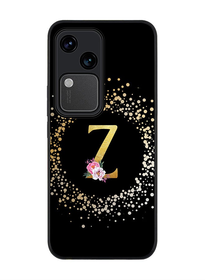 Stylizedd Rugged Black edge case for Vivo V30 5G, Slim fit Flexible Cover -  Custom Monogram Initial Letter Floral Pattern Alphabet - Z ( Black ) - Image 1