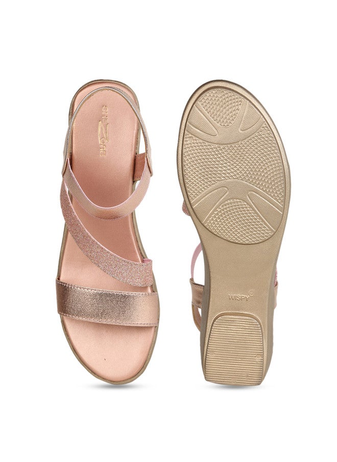 She Zone كعب مريح مزين بالذهب الوردي للنساء - Image 5