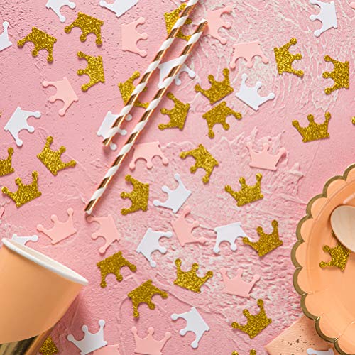 MOWO Glitter Crown Confetti Table Decor and Party Wedding Event Decor Gold GlitterPinkWhite 200 Count - Image 5