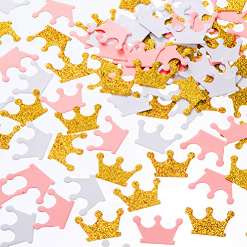 MOWO Glitter Crown Confetti Table Decor and Party Wedding Event Decor Gold GlitterPinkWhite 200 Count - Image 1