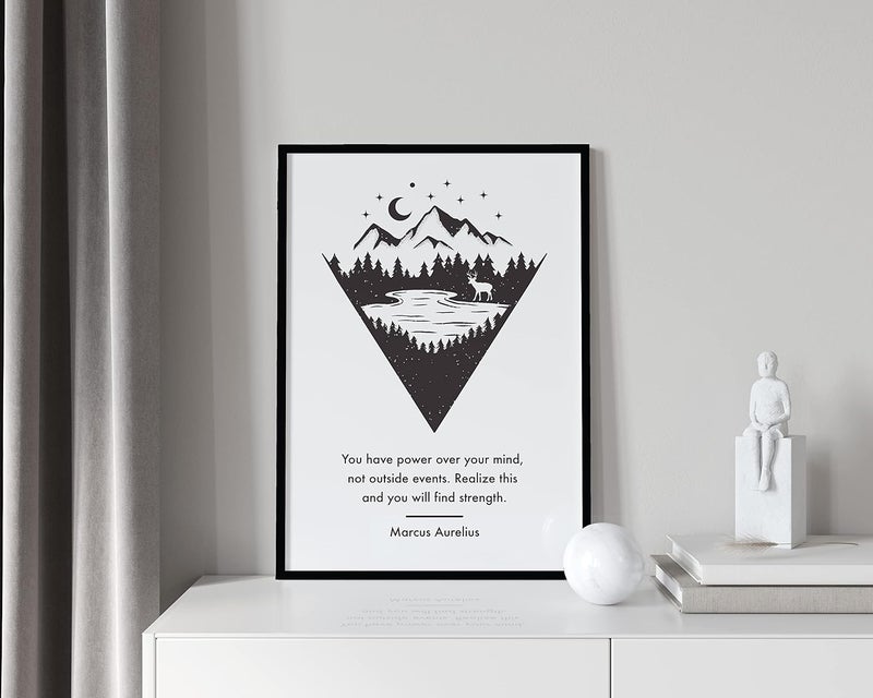 QUOTE - UNQUOTE ART QUOTE UNQUOTE ART Stoicism Power Quote Framed Wall Art Prints Meditations by Marcus Aurelius Framed Wall Art For Office Motivational Poster 13x17 inches Black Frame - Image 2