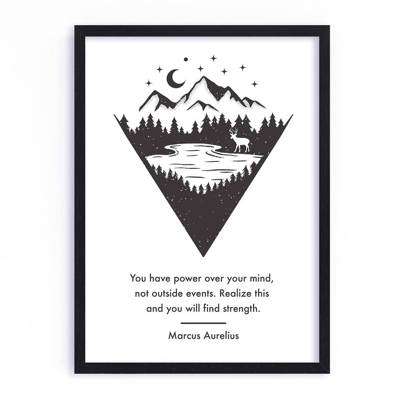 QUOTE - UNQUOTE ART QUOTE UNQUOTE ART Stoicism Power Quote Framed Wall Art Prints Meditations by Marcus Aurelius Framed Wall Art For Office Motivational Poster 13x17 inches Black Frame - Image 1