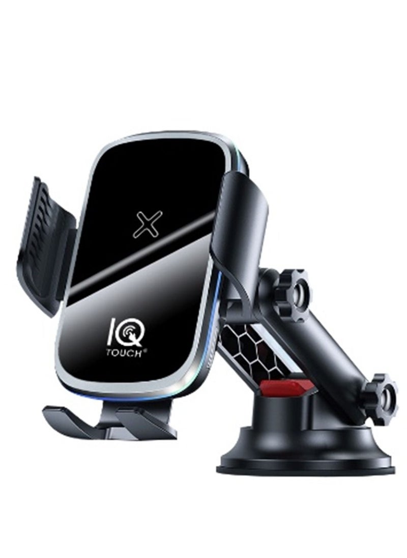 IQ TOUCH - IQ TOUCH iCHARGE-RANGER Car Holder With Wireless Charger 15W Intelligent Automatic Sensor, Black - Image 1