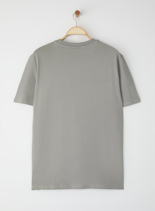 trendyol Gray Regular/Normal Cut Horse Embroidery Detail 100% Cotton T-shirt - Image 4