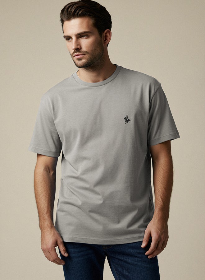 trendyol Gray Regular/Normal Cut Horse Embroidery Detail 100% Cotton T-shirt - Image 1