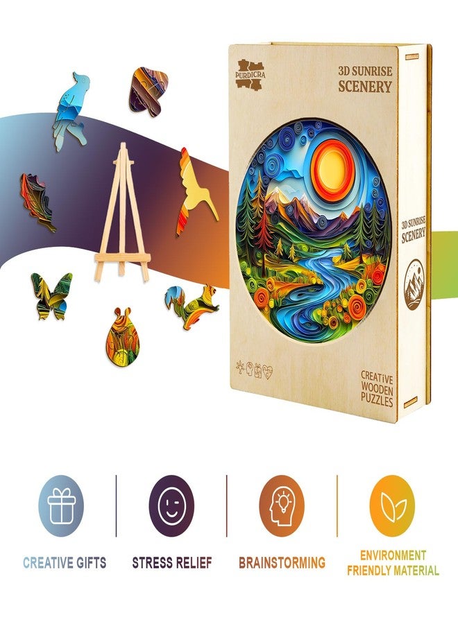 Purdicra Wooden Puzzles for Adults - Unique Animal Shaped Sunrise Scenery Puzzle, 3D Vision Wooden Jigsaw Puzzle, Christmas Birthday Gifts for Friends/Family, Home Decor 11.4 * 11.4in 200pcs - Image 5