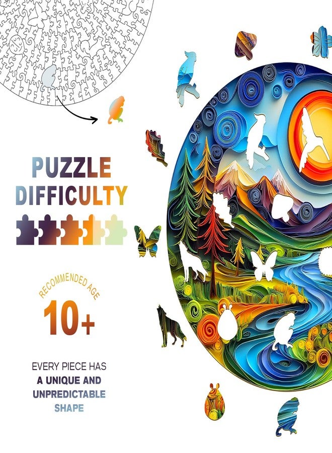 Purdicra Wooden Puzzles for Adults - Unique Animal Shaped Sunrise Scenery Puzzle, 3D Vision Wooden Jigsaw Puzzle, Christmas Birthday Gifts for Friends/Family, Home Decor 11.4 * 11.4in 200pcs - Image 3