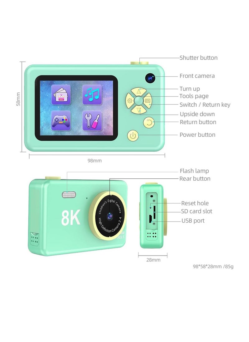 DIGI CORE Digital Camera For Kids Girls Boys Teens 48MP Kids Camera With 32GB SD Card Full HD 1080P Cameras Rechargeable Mini Camera Educational Toys Camera Kids Toys 2.4" HD Screen Kids Video Camera Green  - Image 2