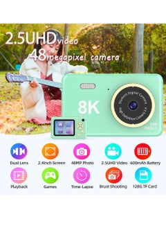 DIGI CORE Digital Camera For Kids Girls Boys Teens 48MP Kids Camera With 32GB SD Card Full HD 1080P Cameras Rechargeable Mini Camera Educational Toys Camera Kids Toys 2.4" HD Screen Kids Video Camera Green  - Image 3