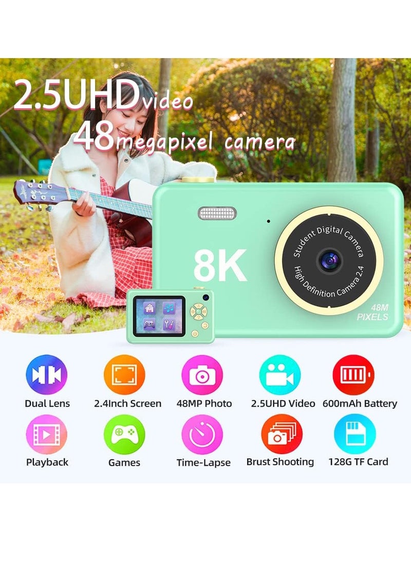 DIGI CORE Digital Camera For Kids Girls Boys Teens 48MP Kids Camera With 32GB SD Card Full HD 1080P Cameras Rechargeable Mini Camera Educational Toys Camera Kids Toys 2.4" HD Screen Kids Video Camera Green  - Image 3