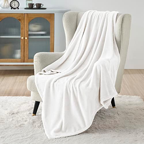 Bedsure Bedsure Fleece Throw XL Blanket White  300GSM Soft Lightweight Plush Cozy Blankets for Bed Sofa Couch Travel Camping 50x70 inches