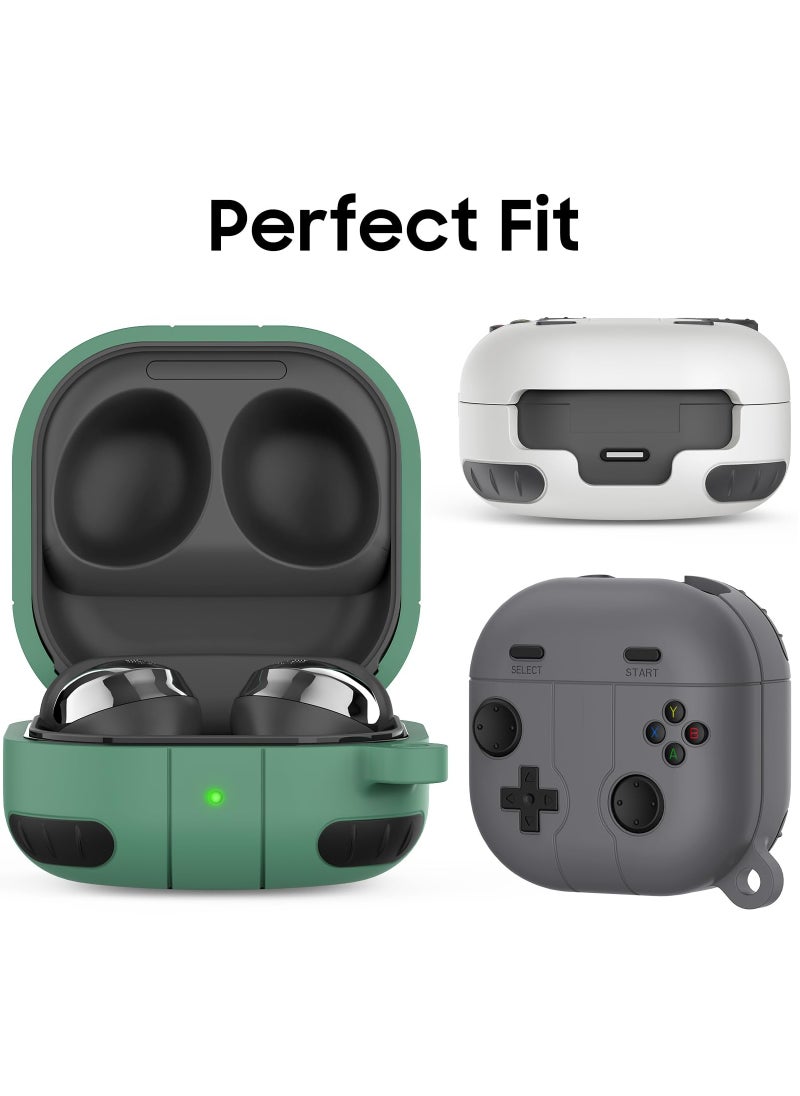 For Samsung Galaxy Buds FE Case 2023 | Galaxy Buds 2 Pro Case 2022 | Galaxy Buds 2 Case 2021 | Galaxy Buds Pro Case 2021 | Galaxy Buds Live 2020 3D Game Console Design Silicone Cover with Carabiner