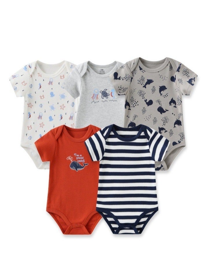 RedMapleTEK Baby Pure Cotton Jumpsuit Short-sleeved Crawling Suit Five-piece Set - Image 1