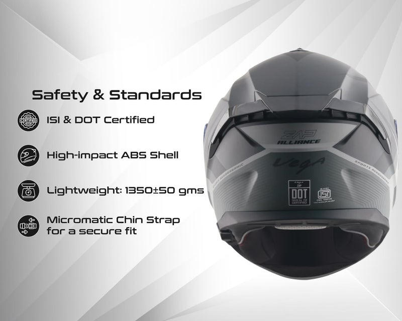 Vega Zap D/V Full Face Riding Helmet with Dual Visor, Shock Absorbing Liner, Comfortable Interior, Lightweight Shell, Aerodynamic Design, and Modern Black Styling Black-L - Image 5