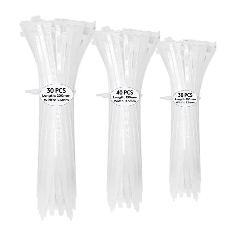 NUOVI White Zip Ties Assorted | Heat Resistant Cable with Self-Locking Mechanism | Self-Lock, Antislip Cable Organizer | For Indoor & Outdoor Use (Set of 100) - Image 2